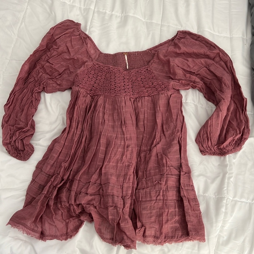 Free People Rosewood Pink Peasant Mini Dress